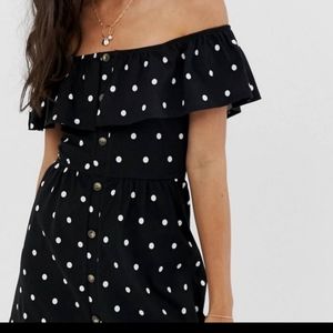 ASOS off shoulder black and white polka dot dress US 6